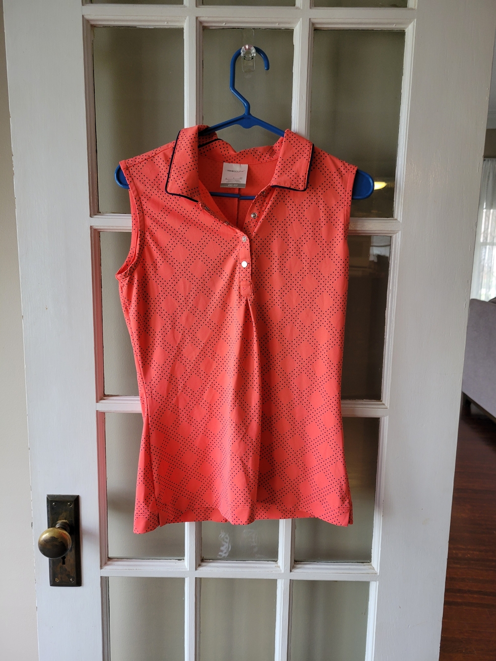 NikeGolf Sleeveless Polo Shirt Neon Pink dot Print Dri Fit SZ S Lightweight